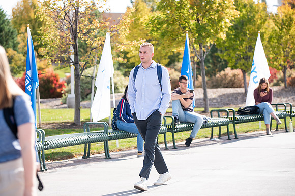 BYUI students go to devotional during spirit week.