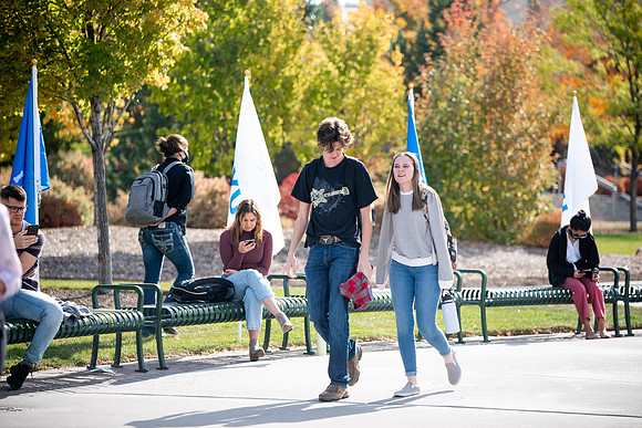 BYUI students go to devotional during spirit week.
