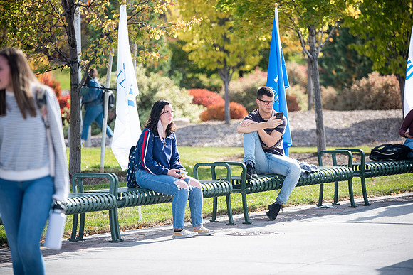 BYUI students go to devotional during spirit week.
