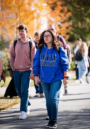 BYUI students go to devotional during spirit week.