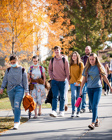 BYUI students go to devotional during spirit week.