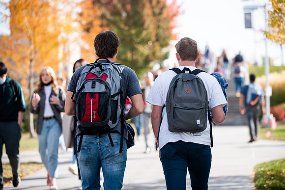 BYUI students go to devotional during spirit week.