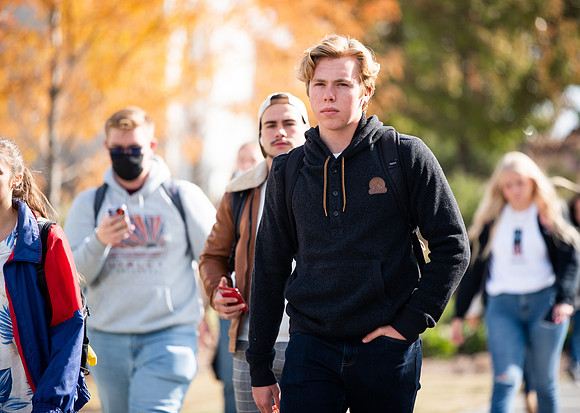 BYUI students go to devotional during spirit week.