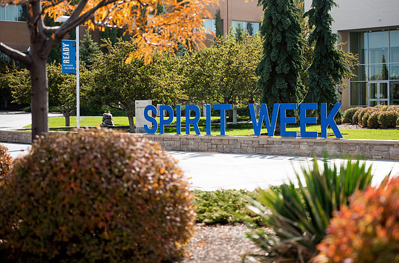 BYUI students go to devotional during spirit week.