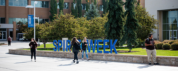 BYUI students go to devotional during spirit week.