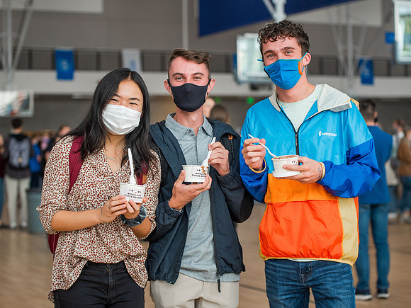 BYUI students and faculty gather by the I-Center after devotional and eat Reed's dairy ice cream to celebrate spirit week.