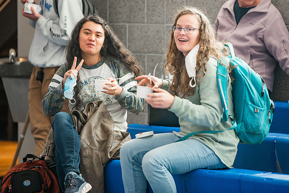 BYUI students and faculty gather by the I-Center after devotional and eat Reed's dairy ice cream to celebrate spirit week.