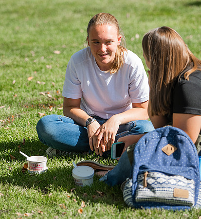 BYUI students and faculty gather by the I-Center after devotional and eat Reed's dairy ice cream to celebrate spirit week.