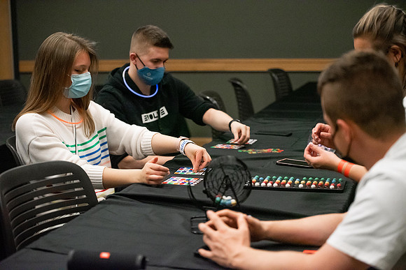BYUI students play games and participate in activities at Glow Night for Spirit week on friday.