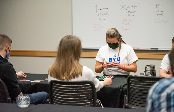 BYUI students play games and participate in activities at Glow Night for Spirit week on friday.