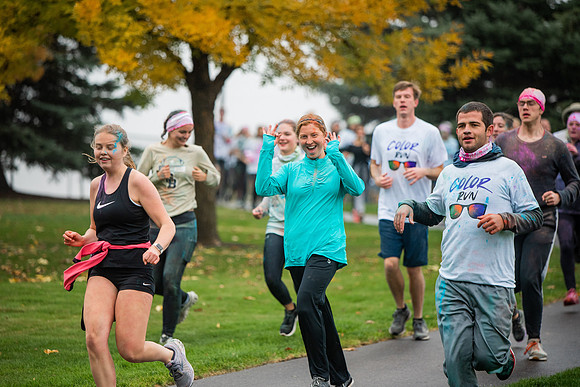BYUI students and Rexburg community members participate in the color fun run during the fall 2021 seemster.