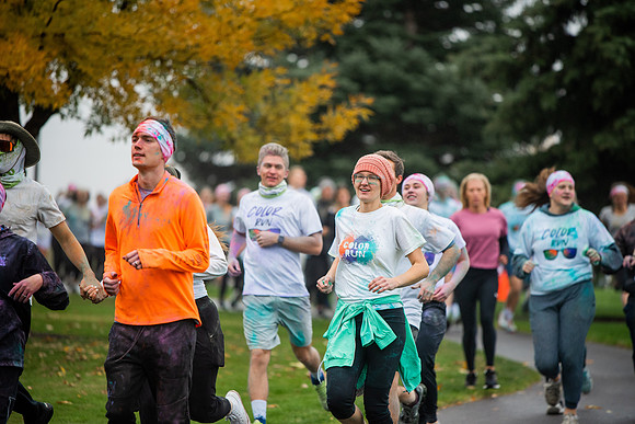 BYUI students and Rexburg community members participate in the color fun run during the fall 2021 seemster.