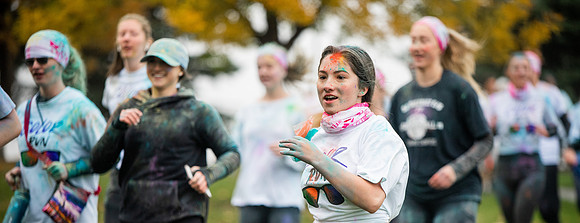 BYUI students and Rexburg community members participate in the color fun run during the fall 2021 seemster.