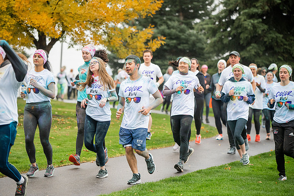 BYUI students and Rexburg community members participate in the color fun run during the fall 2021 seemster.