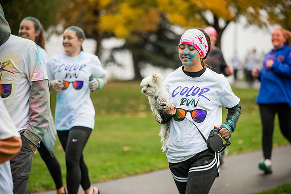 BYUI students and Rexburg community members participate in the color fun run during the fall 2021 seemster.