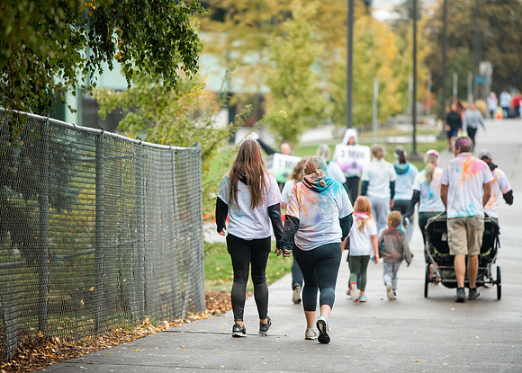 BYUI students and Rexburg community members participate in the color fun run during the fall 2021 seemster.