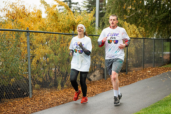 BYUI students and Rexburg community members participate in the color fun run during the fall 2021 seemster.