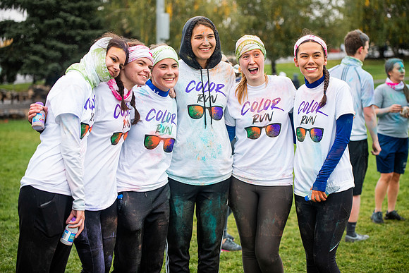 BYUI students and Rexburg community members participate in the color fun run during the fall 2021 seemster.