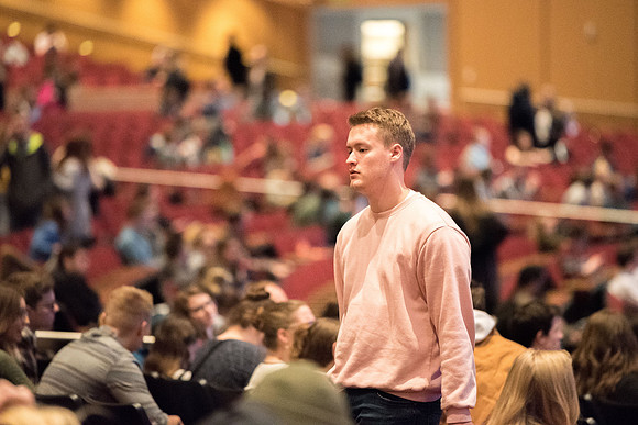Students crowds before the devotional.