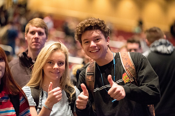 Students crowds before the devotional.