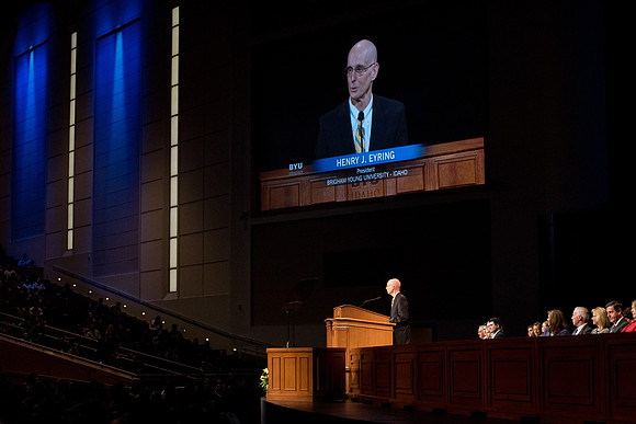 President Eyring conducts the devotional.