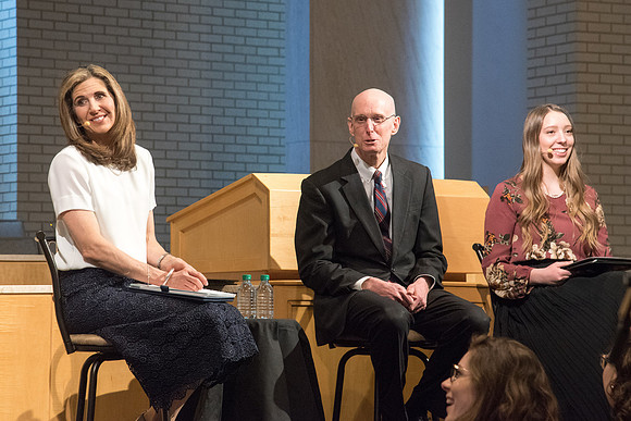 President and Sister Eyring meet with the students to answers questions about the topic of "Optimistic" at the Taylor Chapel.