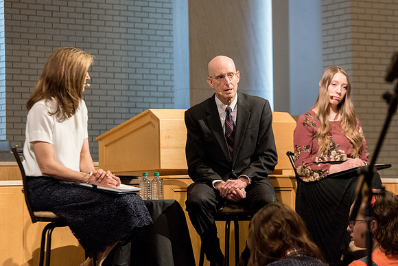 President and Sister Eyring meet with the students to answers questions about the topic of "Optimistic" at the Taylor Chapel.