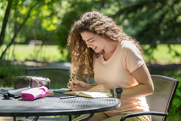Students enjoy the beauty and tranquility in the Ricks Gardens.