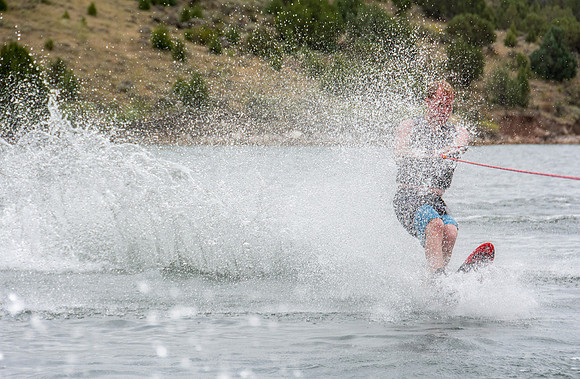 Tanner Fugal waterskiing at Ririe Reservoir.