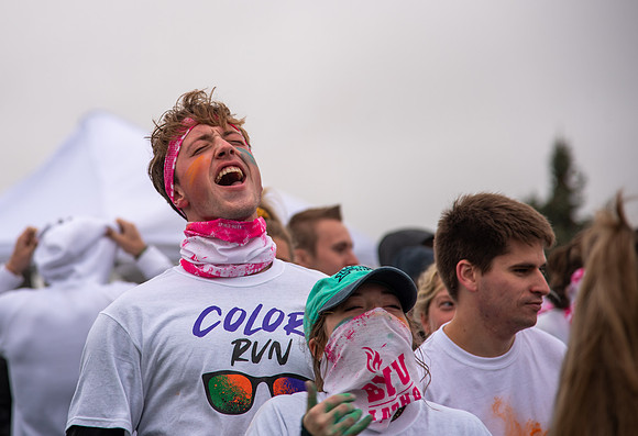Students participating in the color fun run.