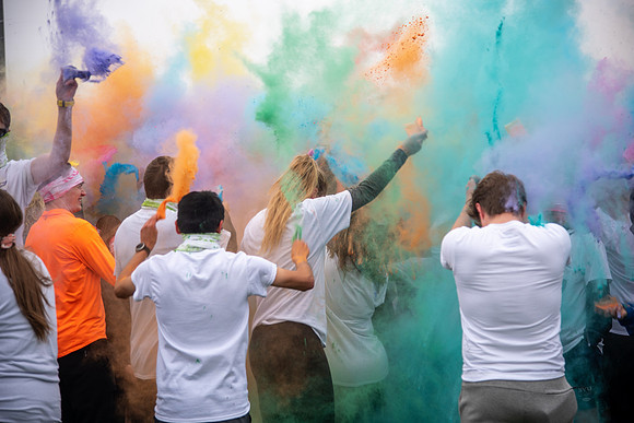 Students participating in the color fun run.