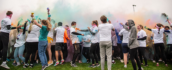 Students participating in the color fun run.