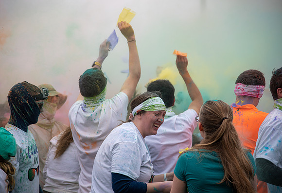 Students participating in the color fun run.