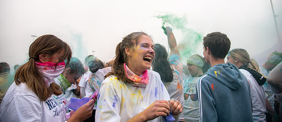 Students participating in the color fun run.