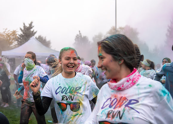 Students participating in the color fun run.