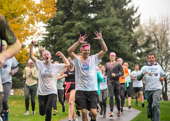Students participating in the color fun run.