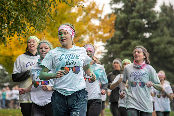 Students participating in the color fun run.