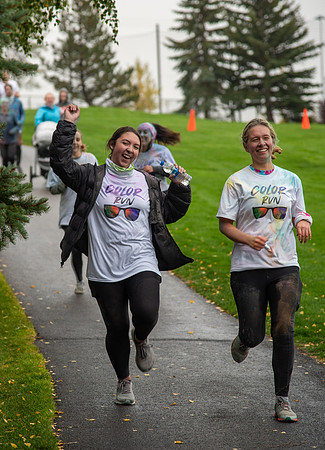 Students participating in the color fun run.