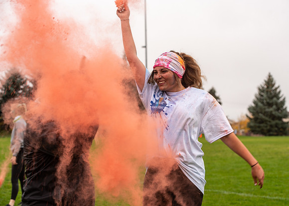 Students participating in the color fun run.