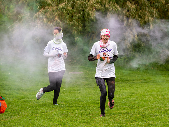 Students participating in the color fun run.