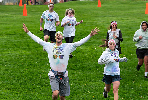 Students participating in the color fun run.