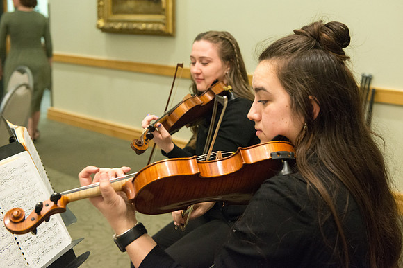 Eliza R Snow Society Evening of Honors recognizes Patricia Dienhart for her excellence in the arts for her lifelong talent and contribution to the art of Ballet. String Quartet plays background music