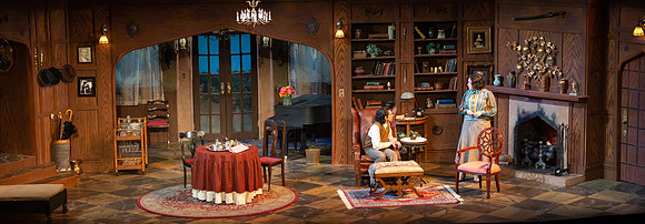 Drama dress rehearsal for the Blithe Spirit play in the Snow theater.