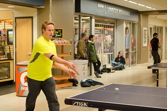 BYU-Idaho students participate in a ping pong tournament held in the Manwaring Center
