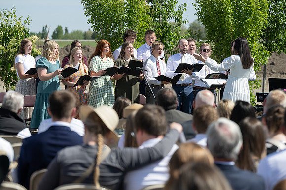 Teton River Temple Groundbreaking ceremony on a beautiful clear morning in North Rexburg, Idaho.