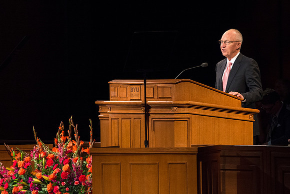 Elder Don R. Clarke, Emeritus General Authority, speaks at devotional.
