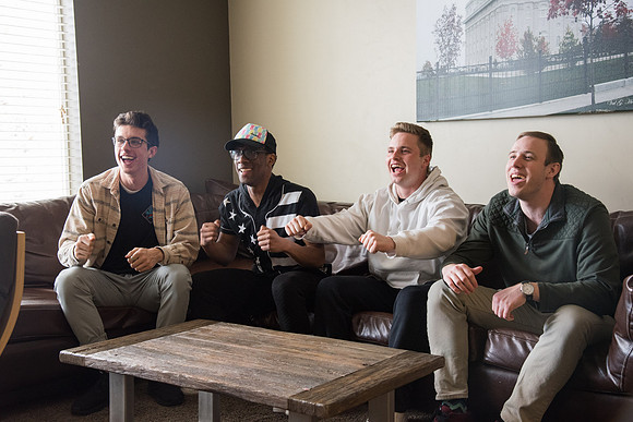 BYU-Idaho Student Living. Rommates spending time together. Winter Semester