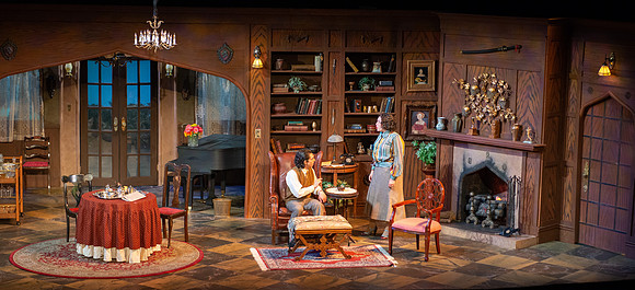 Drama dress rehearsal for the Blithe Spirit play in the Snow theater.