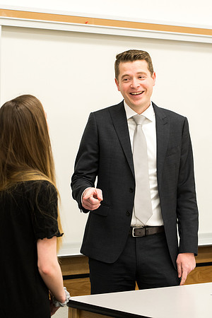 Chad Newswander, History Geography Poli Science Faculty, teaches Policy Analysis Program class.