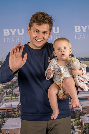Portraits of parents and participants of the Baby race during BYU-Idaho spirit week.